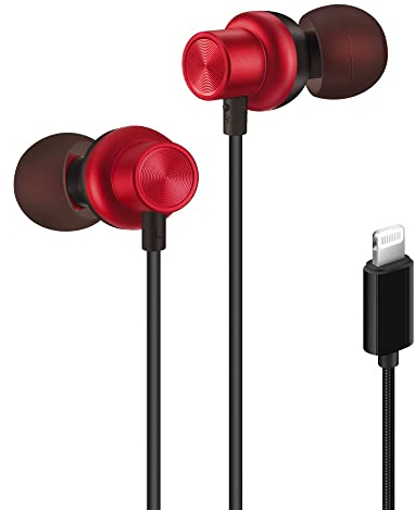 PALOVUE Lightning Earphones - Magnetic In-Ear Earbuds with Mic & Controller - Compatible iPhone 13/12/11 Pro Max/X/XS Max/XR/8/7 - EarflowPlus Metallic Red