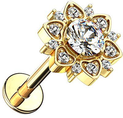 Piersando Piercing Stecker für Ohr Tragus Knorpel Lippe mit Kristall Blume