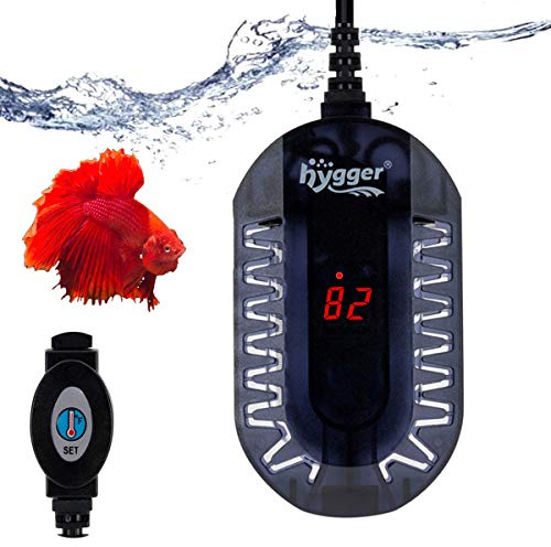 hygger 50W Mini Submersible Digital Display Aquarium Heater for Small Fish Tank, Compact and Fast Heating Thermostat, with External Controller and Built-in Thermometer, for Betta, Turtle