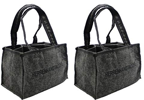 Hillfield® Filz Herrentasche Bottlebag Herrenhandtasche, Filztasche, Flaschentasche, Flaschenkorb, Flaschenträger für 6 Flaschen bis 0,5l, anthrazit (2 Stück, Filz)