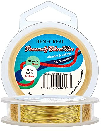 BENECREAT 0.15mm(34Gauge) Tarnish Resistant Copper Wire 200m Gold Jewelry Beading Wire for Crafts Beading Jewelry Making