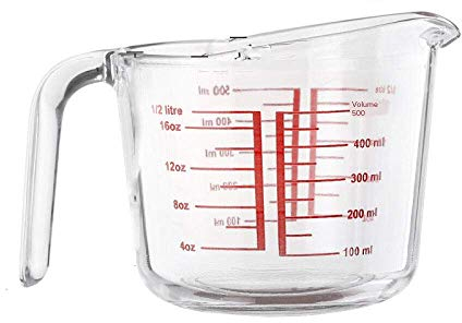 Tubayia Vaso medidor de cristal de 500 ml, para harina, para cocinar