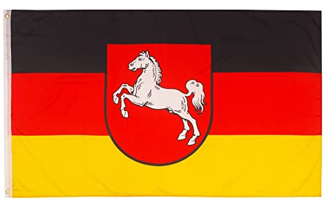 PHENO FLAGS Niedersachsen Flagge 90x150cm - wetterbeständige Fahne mit Messingösen, 100% Polyester, robuste Doppelnaht & in lebendigen Farben - ideal für Flaggen-Liebhaber