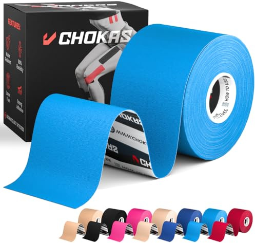 CHOKAS Kinesiology Tape 5m Roll, Elastic Therapeutic Sports Tape for Shoulder,Ankle,Elbow,Wrist,shin,Splints and Knee Support, Waterproof Physio Body Tape for Muscle Pain Relief, Boob Tape (Blue)
