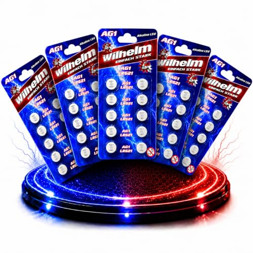 Wilhelm AG1 Alkaline Knopfzellen 1,5 V (LR60, L621, 164, GP64A) – 50 Stück