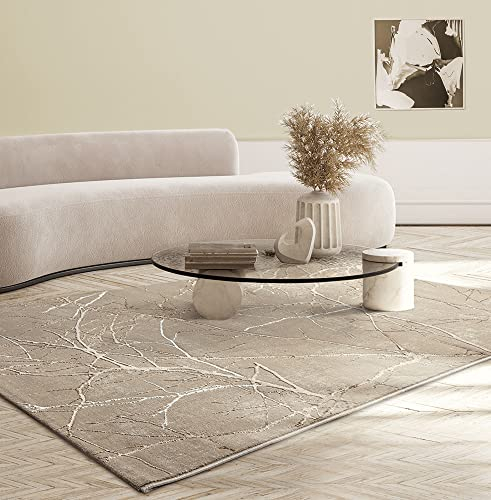 the carpet Mila tappeto moderno per il soggiorno, elegante tappeto lucido a pelo corto per il soggiorno in beige con motivo a fulmini in oro, beige, 160 x 230 cm