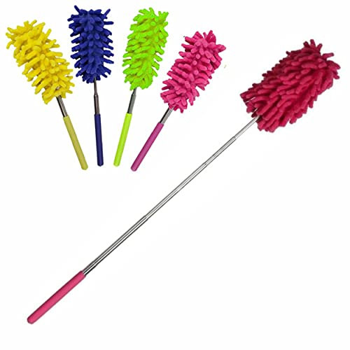 Feather Duster Extendable Handle Home Cleaning Washable Dusting Brush For Window Walls Ornaments Blinds High Fans Cars Corners Places Hard To Reach (Extend Up To 76cm with 360 Degree) random Colours
