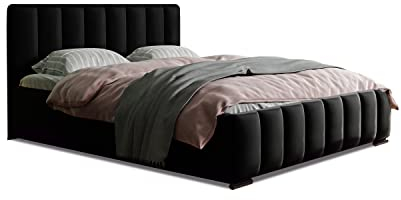 GRAINGOLD Polsterbett Neos mit verstärktem Rahmen und großem automatischem Bettkasten, verchromte Beine - große Auswahl an Stoffen - 180x200 cm