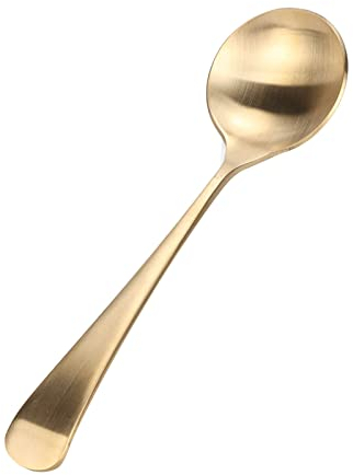 Cuillères à soupe rondes, cuillères de service en métal de 6,4 pouces Petite cuillère en or à usages multiples Brossée Épaissir Cuillères à café faites à la main pour le restaurant de cuisine à domici