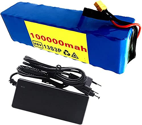 48V 100000Mah 1000W Batteria Ad Alta Capacità, 13S3P Batteria Al Litio E-Bike Per Scooter Elettrico Per Bicicletta Elettrica Da E-Bike Con BMS + Charger 54.6V 2A 48V 100Ah,Xt60