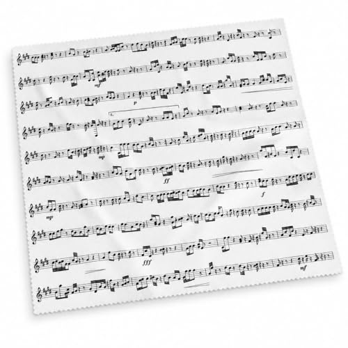 Mikrofasertuch für Musikinstrumente – Poliertuch 30 x 30 cm, Weiß, fusselfrei & streifenfrei, Notenlinien-Motiv, Putztuch auch für Brille & Display – Geschenk für Musiker