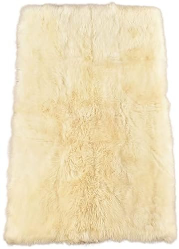 Kuhfelle Online Lammfell Teppich Champagner Creme Weiß ca. 180 x 110 cm Rechteckig aus 4 Schwedischen Lammfellen Kurzwollig