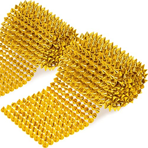 Swpeet Juego de tachuelas doradas de 2 yardas para coser, remaches de espiga de árbol cónico, parte trasera plana, cuentas punk rock, decoración punk rock, remaches de malla, cuentas para ropa de
