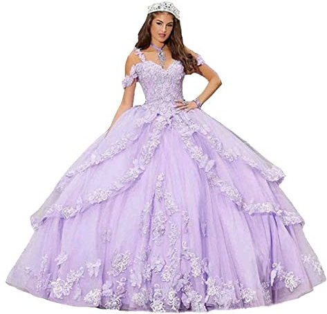 TSxuelian Vestidos de quinceañera con hombros descubiertos para mujer, con tirantes delgados, vestidos de baile de boda, Lila, 48