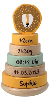 KIDSLINO Stapelturm aus Holz Mr. Löwe I personalisiertes Kinderspielzeug I Geschenk zur Geburt