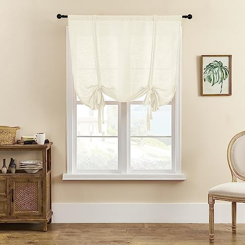 SIMPVALE 1 Stück Raffrollo Tüll Raffgardinen mit Stangentasche Leinenweben lichtdurchlässig Voile Vorhang für Wohnzimmer Schlafzimmer Balkon Küche Badezimmer, Beige, 120x120cm