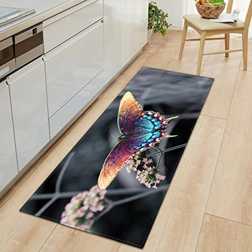 GOKSEL Küchenteppich Blumen & Schmetterlinge Küchenläufer rutschfest Küchenmatte für Küche und Bar Teppich Läufer waschbare Küchenläufer Küche Deko 50 x 160cm