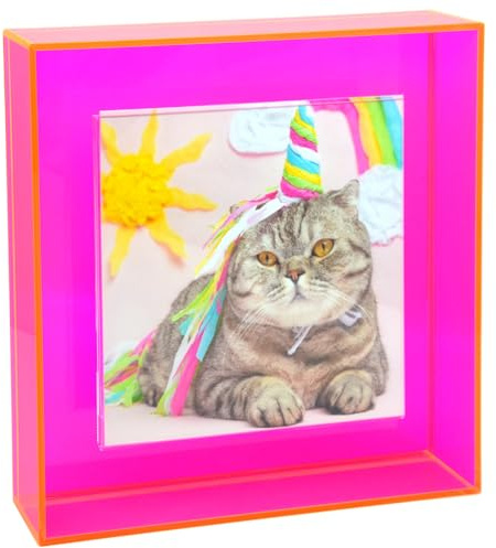 HappyDino Acryl-Bilderrahmen für Wand und Tischplatte, fluoreszierender Fotorahmen mit dekorativer heller Farbe, 20,3 x 20,3 cm, neonpink