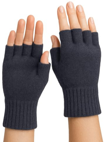 CLASSE77 - Guanti mezze dita in Lana al 70% e Cashmere al 30% - Donna - Artigianale - Made in Italy (Blu scuro)