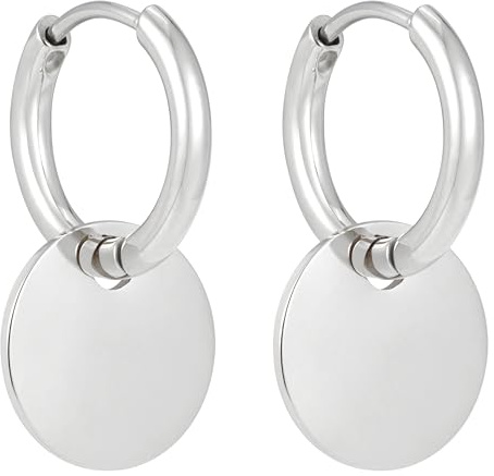 BONNYBIRD® Petite Créoles Argent Femme Acier Inoxydable Boucles d'Oreilles Boheme avec Plaquettes Pendentif Ete Bijoux Hypoallergénique Sans Nickel Fantaisie Résistant à l'eau Mariage Noel
