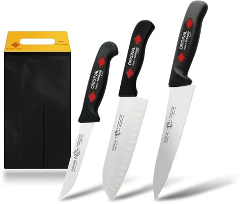 EIKASO Solingen Küchenmesser Set Haushaltsmesser Set 3 Teilig aus Molybdänstahl 1.4116 mit ergonomischen Griff Profi Messer Set aus Santokumesser Allzweckmesser Küchenmesser (3 Teilig)
