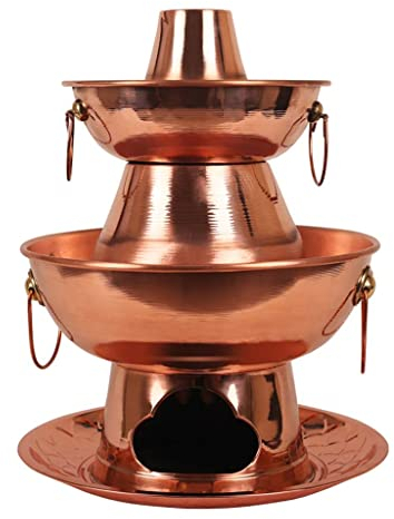 Chafing Dishes Cooking Pots Sets Non Stick Household Double-Layer Copper Hot Pot Special Chicken Alcohol Pot Sheep Scorpion Commercial Carbon Best Gift (Color : Brass, Size : 34cm) (Brass 36cm)