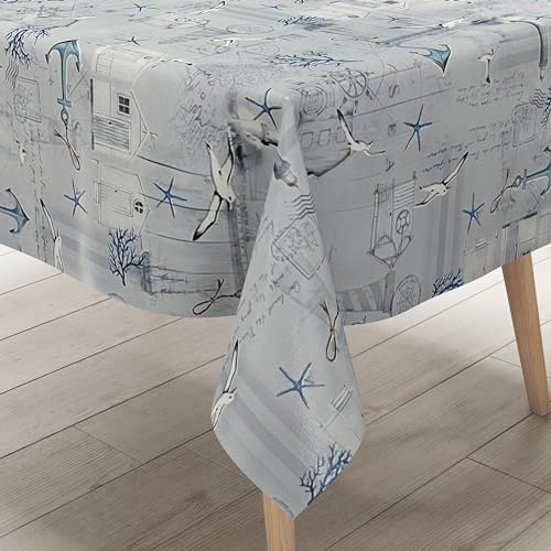 KEVKUS Wachstuch Tischdecke PC138-1 Leuchtturm Möwe Anker Boot wählbar in eckig, rund und oval - Größe eckig 100x140cm mit Paspelband