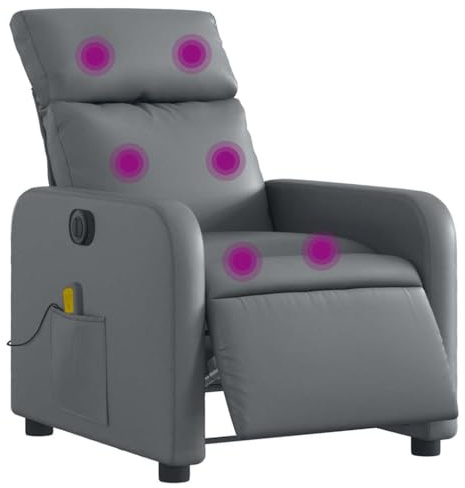 vidaXL Massagesessel, Sessel Elektrisch, Relaxsessel mit Liegefunktion Vibrationsfunktion, Fernsehsessel Liegesessel für Wohnzimmer, Grau Kunstleder