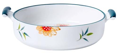 TYMYYS Round Lasagne Pan With Handle, Small Ceramic Bakeware Pan For 1 Person, Porcelain Baking Dish Oven Proof-green-1000ml, 25x20x5cm