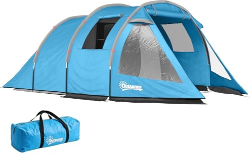 Outsunny Campingzelt für 4 Personen leicht mit 2000mm Wassersäule | Familienzelt, mit Tür Fenster, Packtasche, Tunnelzelt, für Camping Reise Trekking Garten
