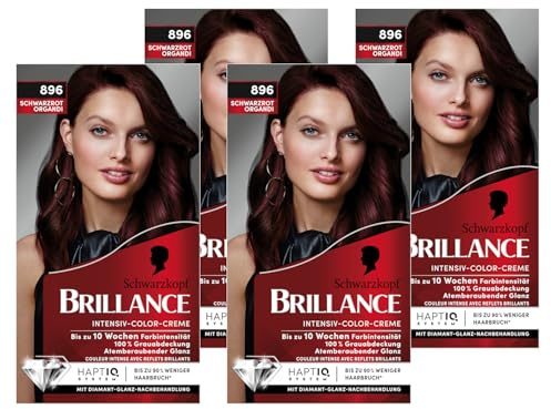 Brillance Intensiv-Color-Creme 896 Schwarzrot Organdi (4x 160 ml), dauerhafte Haarfarbe mit Diamant-Glanz und Pflege-Conditioner, für 10 Wochen Farbintensität