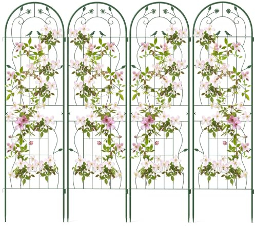 RELAX4LIFE Rankgitter 4er Set, Rankzaun Metall, Garten Spalier zum Stecken, Gartendeko Rosengitter Gartenzaun, Rankhilfe für Rosen Blumen Kletterpflanzen (180 x 50 cm,Grün)
