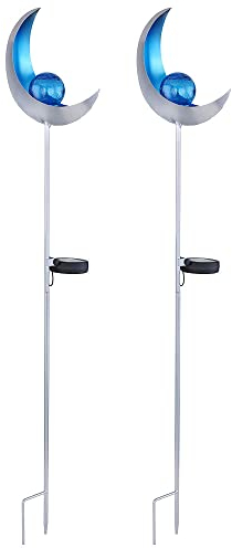 Solar Fackeln Mond Garten Gartendeko Solarlampe Solarleuchte Außen, Blauer Lichteffekt, Crackle Glas, IP44, LED kaltweiß, H 90 cm, Garten Balkon, 2er Set