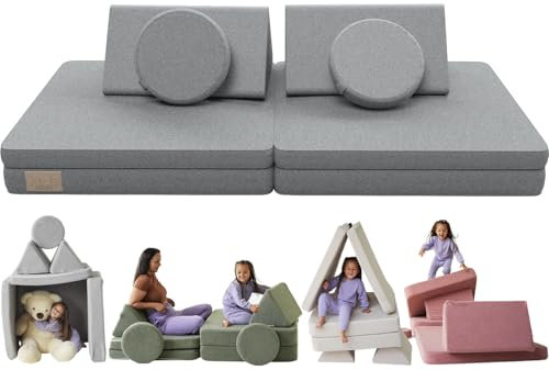 Milula Kids Spielsofa für Kinder - Kindersofa mit Teddy Bezug & Schlaffunktion - Fancy Spielsofa Schaumstoff Bausteine - Kinder Sofa Aufregender Indoor Spielplatz - Kindercouch & Kuschelecke