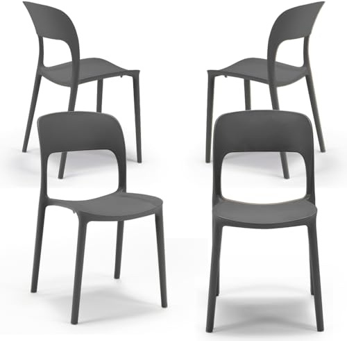 REDÒKASA Set 4 sedie in polipropilene KATE, impilabile, resistente ai raggi UV, design moderno, ideale per sala da pranzo, cucina, sala d’attesa, bar, ristoranti o da esterno (4, Antracite)