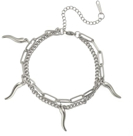 Amaxer Italienisches Hornarmband für Frauen, Cornicello Glücksamulett, Schutz, Schmuck, kubanische Gliederung, Büroklammer, Kettenarmband, doppellagig, verstellbares Armband