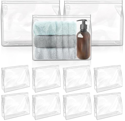 BadenBach 24 PCS Small Clear Makeup Bags Bulk, 8.6 x 6.8x 2.2 Reusable Plastic Zipper Pouches, Transparent Waterproof Travel Toiletry Bag for Cosmetics, Swimsuit, Bikini, Women Men Vacation Supplie