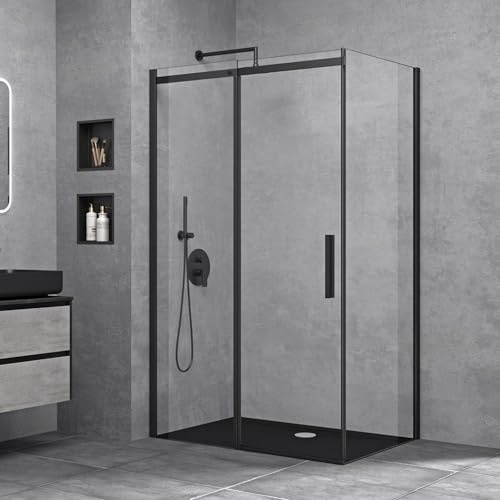 doporro Duschkabine 80x120x195cm Eck-Duschkabine mit Schiebetür schwarz | Duschabtrennung ESG-Sicherheitsglas Klarglas inkl. Easy-Clean-Beschichtung Einstieg links/rechts Ravenna18K