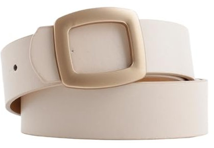 NihaoWXM Gürtel Gold Square Pin Metallschnalle Gürtel Damengürtel for Jeans PU-Lederbandgürtel Edel Damen-GüRtel(Beige)