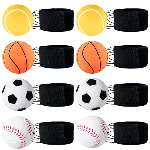 QHSXMQ 8pcs Rebound Wrist Ball, Spring Ball on A String for Kids, Sports Wrist Balls, Return Balls Sport on Elastic Rope for Hand Exercise, Wrist Band Ball for Kids Training