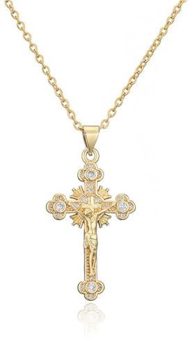 ZORVUJI personlig kedja Jesus kors hänge 18K förgyllt allergivänligt delikat halsband modesmycke för kvinnor och flickor (guld)