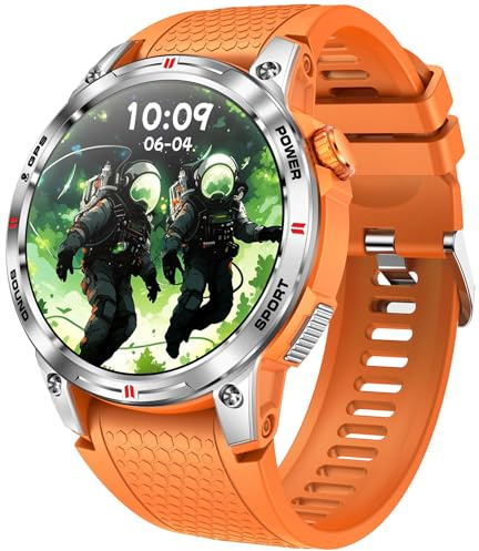 findtime GPS Smartwatch Kompass Laufuhr mit Telefonfunktion Robuste Fitnessuhr 5ATM Wasserdicht Sportuhr 100+ Sportmodi 1,5 AMOLED Full Touchdisplay Orange