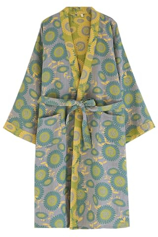 Camicia da notte tradizionale Hanfu in cotone con doppia garza, lunghezza media, con stampa con cintura e cravatta, pigiama ampio, comodo camicia da notte per sudore, yukata sauna a vapore,