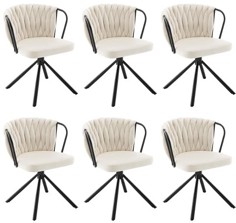WOLTU Esszimmerstühle 6er Set, Drehstuhl Küchenstuhl Polsterstuhl Armlehnstuhl Akzentstuhl, mit Samtsitz, bis 150 kg belastbar, Creme, EZS72cm-6