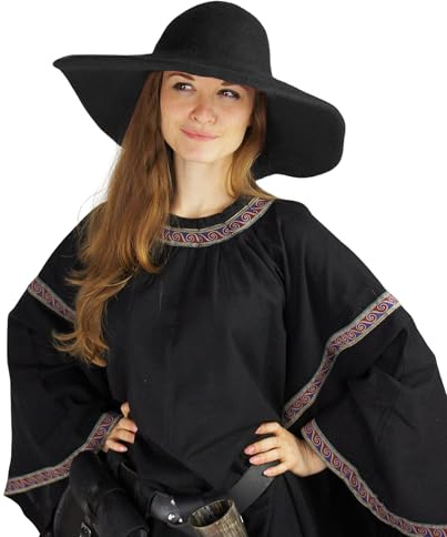 Leonardo Carbone® Damen Kopfbedeckung Handgefertigter Hut Eleganz | Breite Krempe | Mittelalter Stil | Karneval, Halloween, Cosplay, LARP, Hexenhut, Kostüm | 100% Wolle