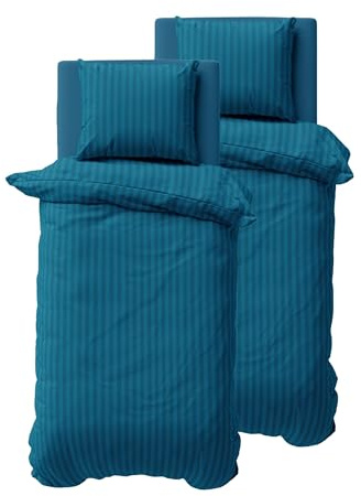ZIRVEHOME Bettwäsche Set vierteilig, Zwei 155x220cm Bettbezüge, Damast, Microfaser, Petrol