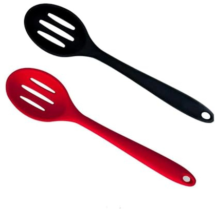 Cuchara ranurada de cocina, 2 cucharas ranuradas de silicona resistentes al calor, juego de cucharas de cocina antiarañazos para agitar, recoger y mezclar