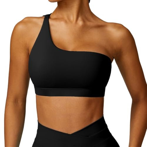 YGSGJSP Yoga Shirt Sexy Sport-BH High Stretch Bequeme One-Shoulder-Unterwäsche Damen Fitness Gym Top Damen BH Laufen Push-Up Workout Yoga Kleidung(Advanced Black,L)