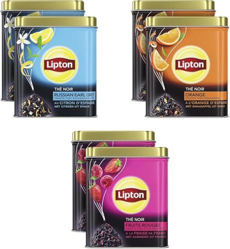 Lipton Thé Noir Vrac (6 boîtes) : Russian Earl Grey X2, Orange X2 et Fruits rouges X2