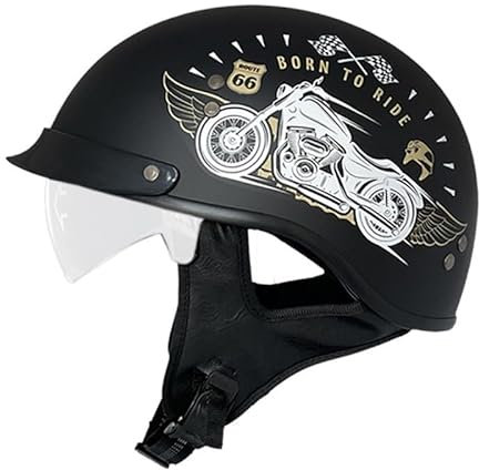 Mezzo Casco Jet Caschi Moto Retrò Casco Scodella Portatile DOTECE Omologato Mezzo Elmetto da Moto Retrò con Pare-soleil Rétractable per Uomo Donna Biker Cruiser Scooter Touring 12,XXL=63~64cm